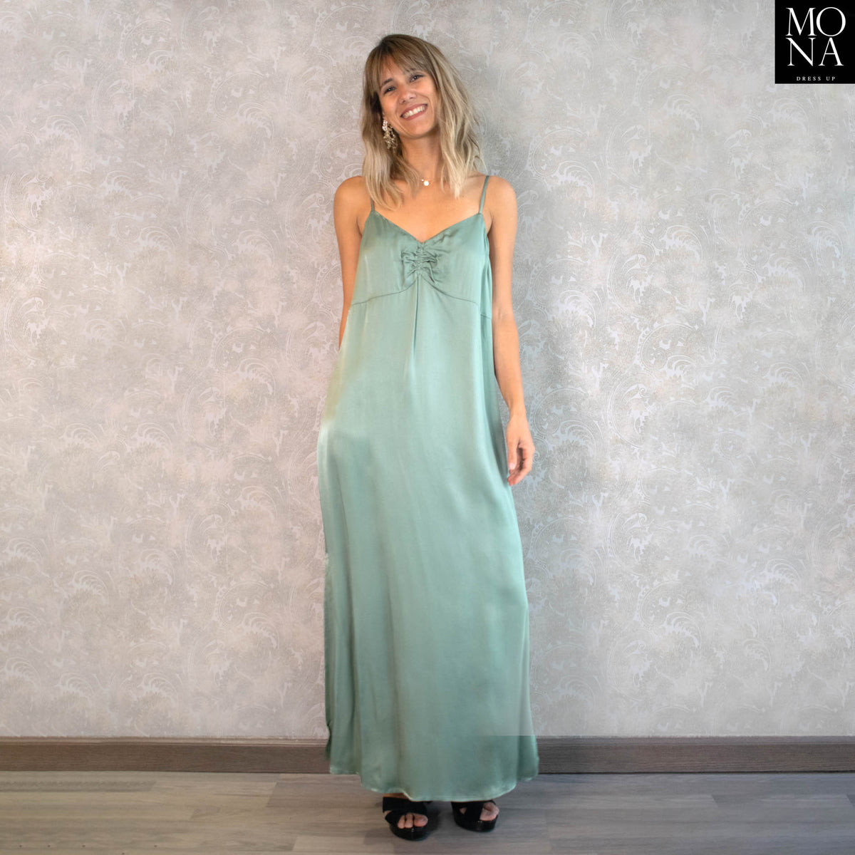 Vestido largo Carolina verde oliva, foto 2 de 5