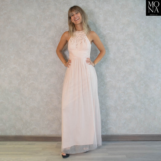 VESTIDO LARGO FATIMA DAMASCO CLARO