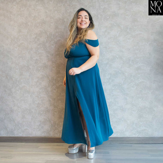 VESTIDO LARGO FRANCA TURQUESA