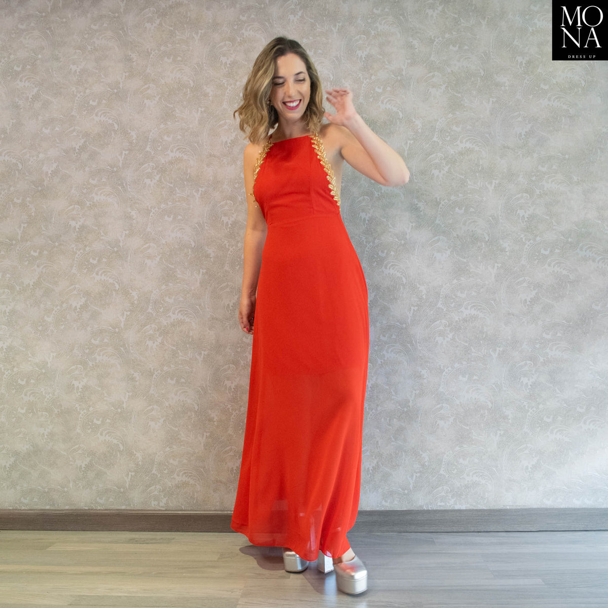 Vestido largo Viviana rojo, foto 3 de 7