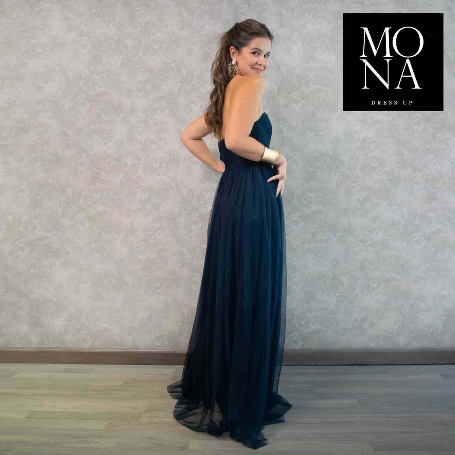 VESTIDO LARGO DORA AZUL MARINO