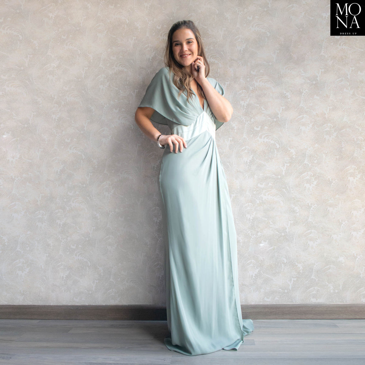 Vestido largo Teodora verde agua., foto 4 de 8