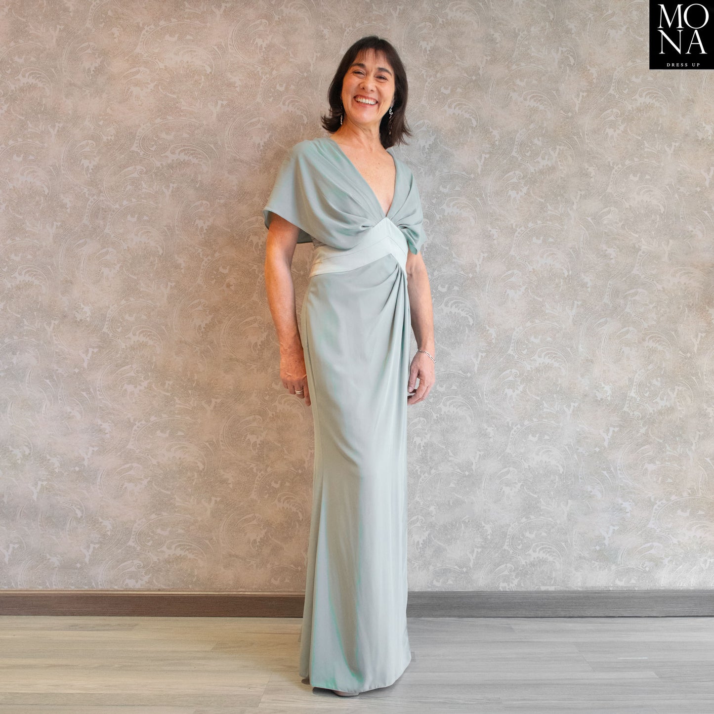 VESTIDO LARGO TEODORA VERDE AGUA.