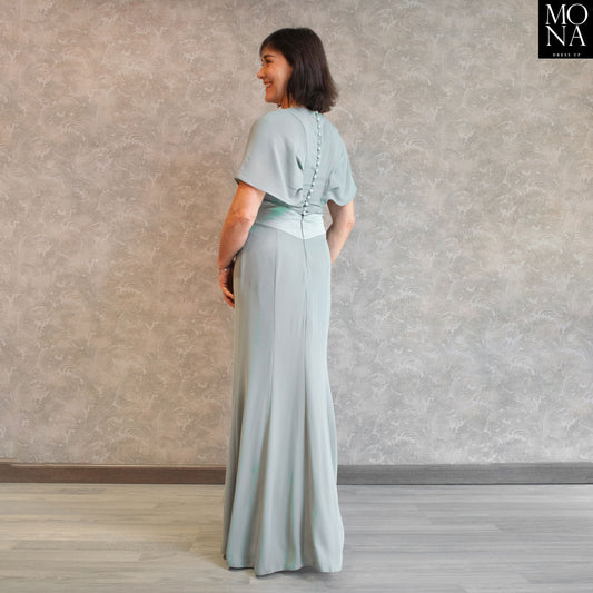 VESTIDO LARGO TEODORA VERDE AGUA.