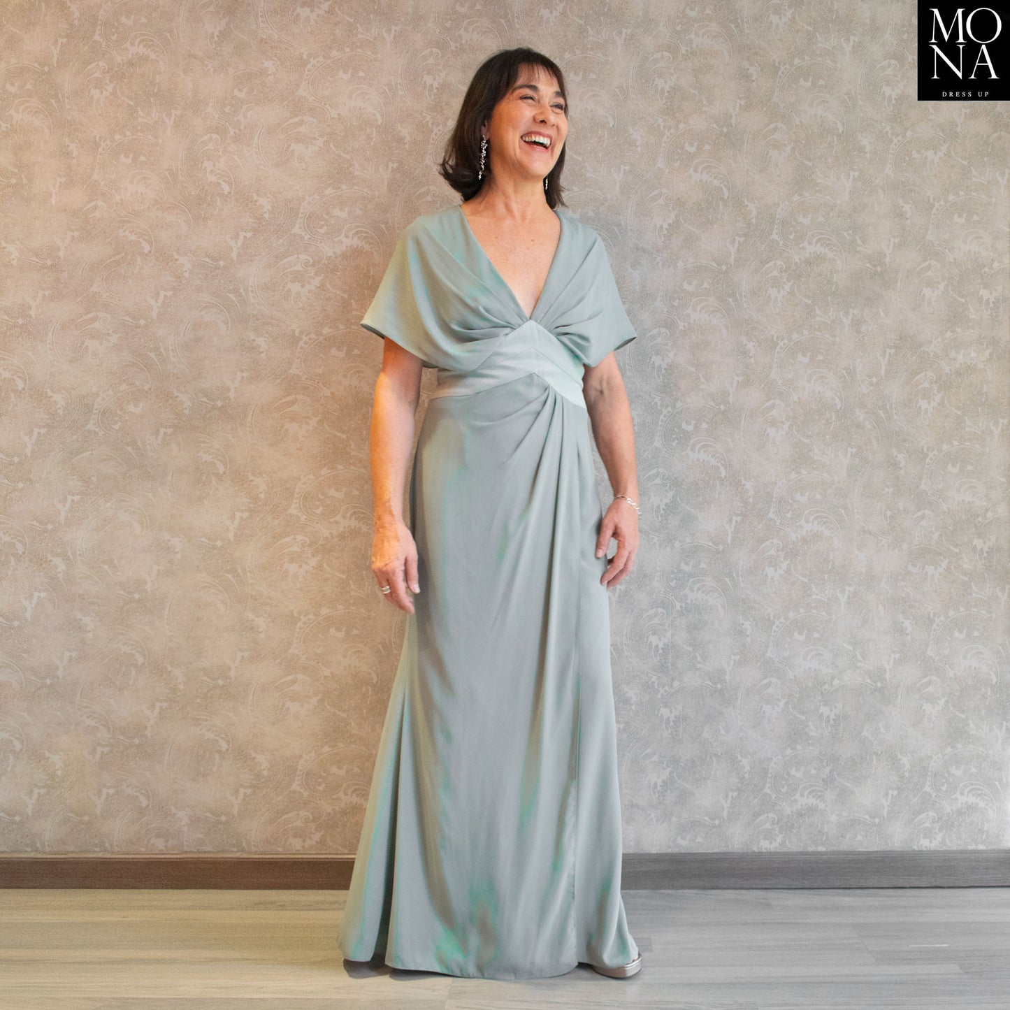 VESTIDO LARGO TEODORA VERDE AGUA.