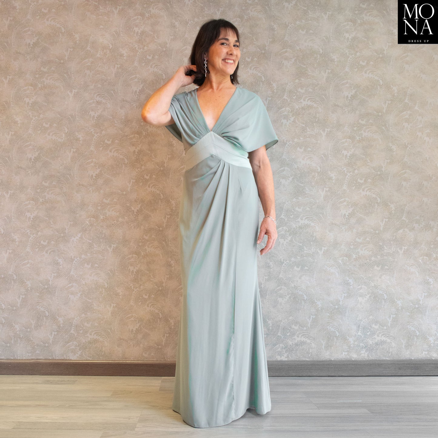 VESTIDO LARGO TEODORA VERDE AGUA.