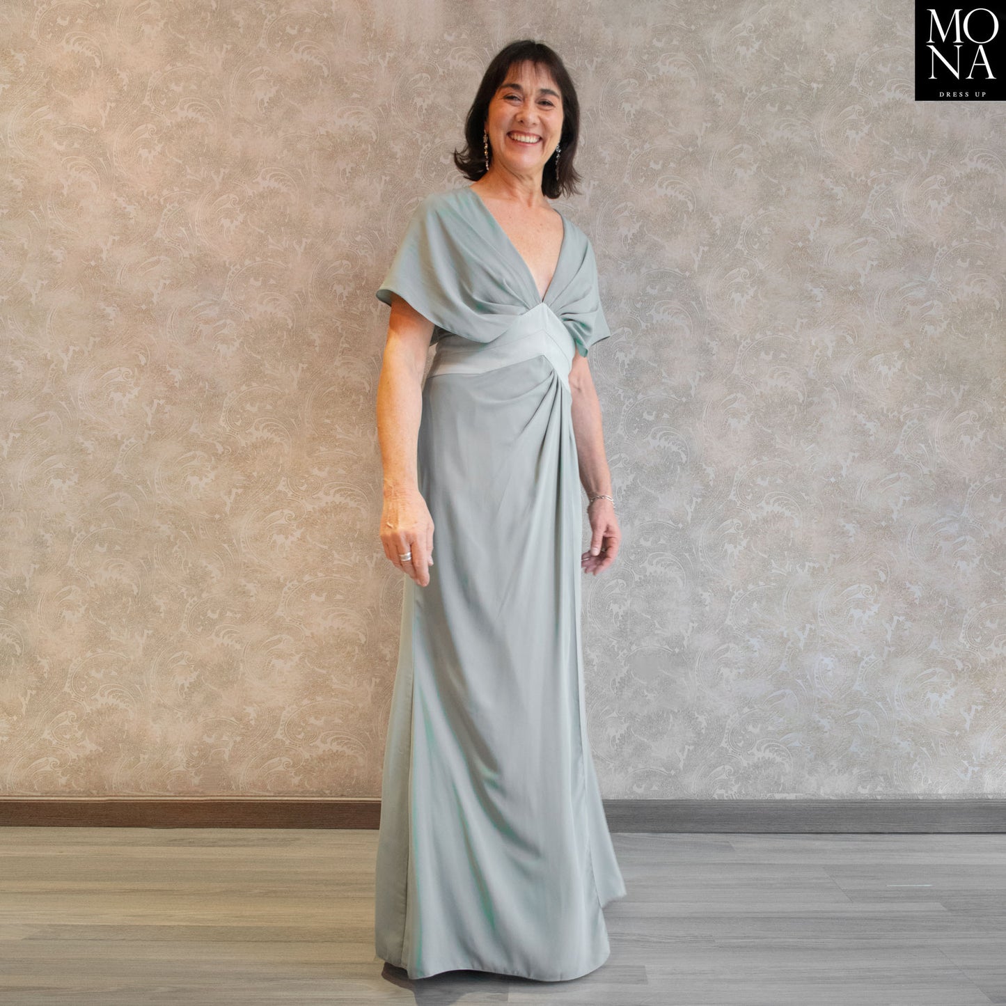 VESTIDO LARGO TEODORA VERDE AGUA.