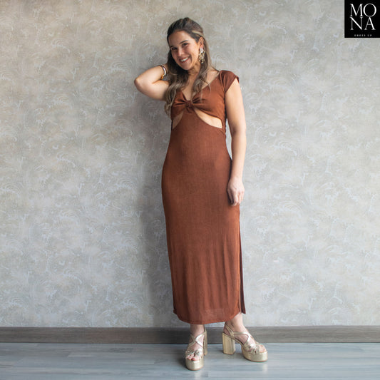 VESTIDO LARGO RAFAELA CAFE