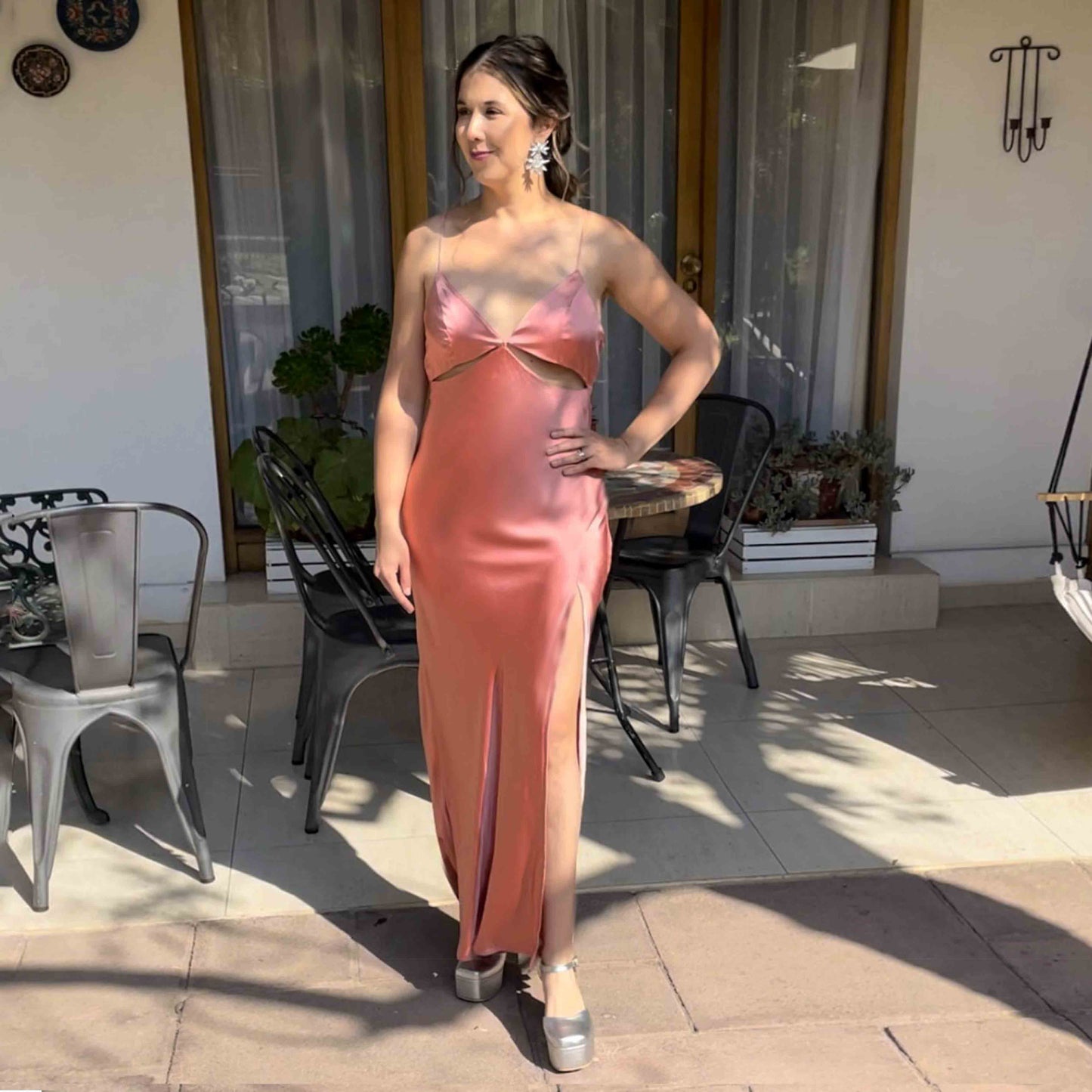 Vestido largo Fabiana damasco con espalda descubierta