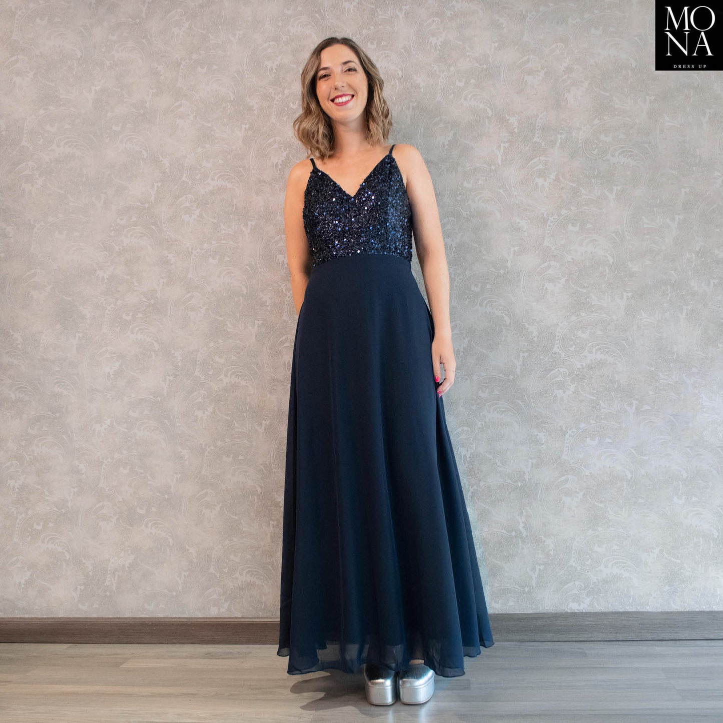VESTIDO LARGO ADRIANA AZUL MARINO