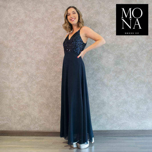 VESTIDO LARGO ADRIANA AZUL MARINO