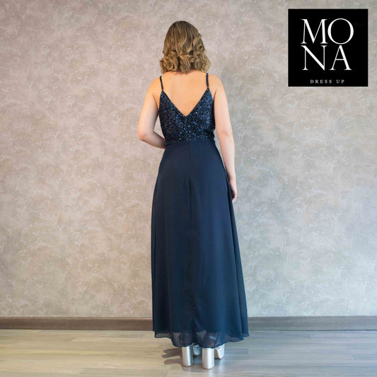 VESTIDO LARGO ADRIANA AZUL MARINO