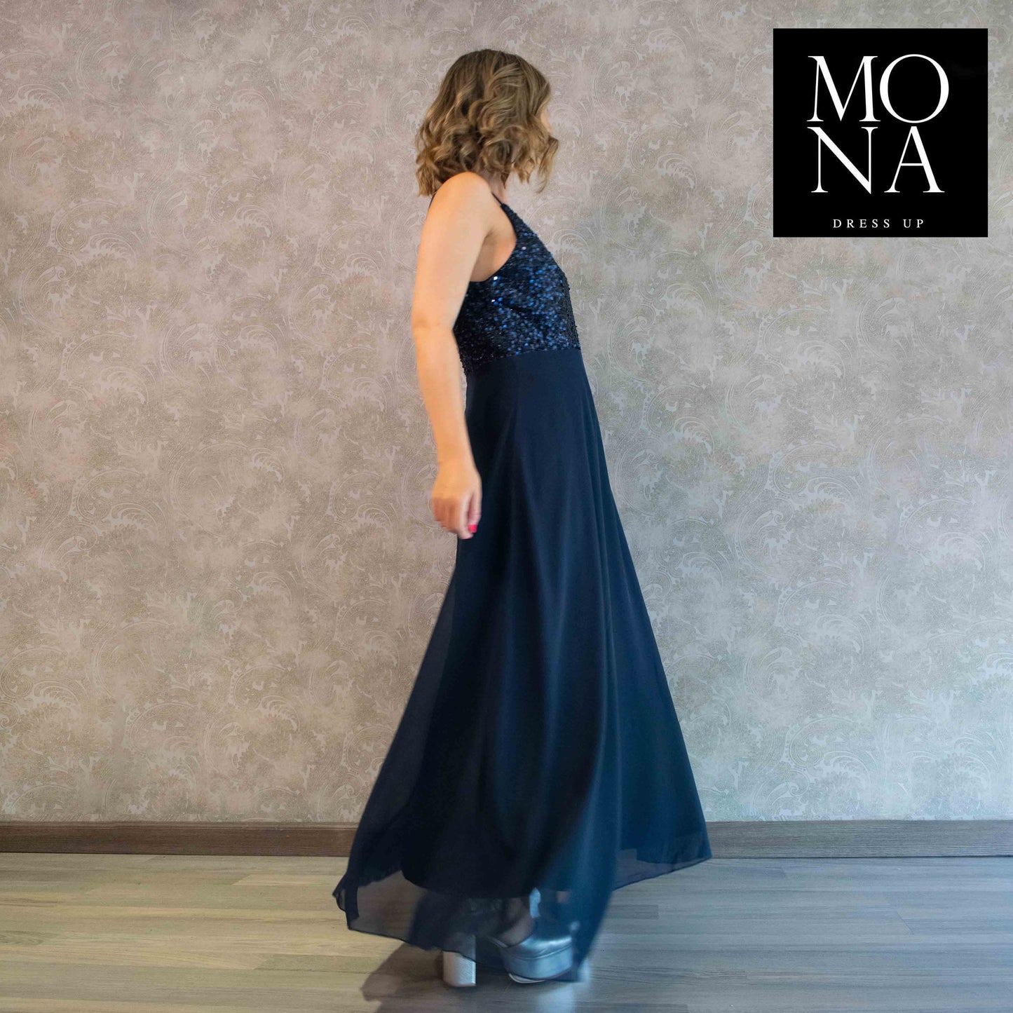 VESTIDO LARGO ADRIANA AZUL MARINO
