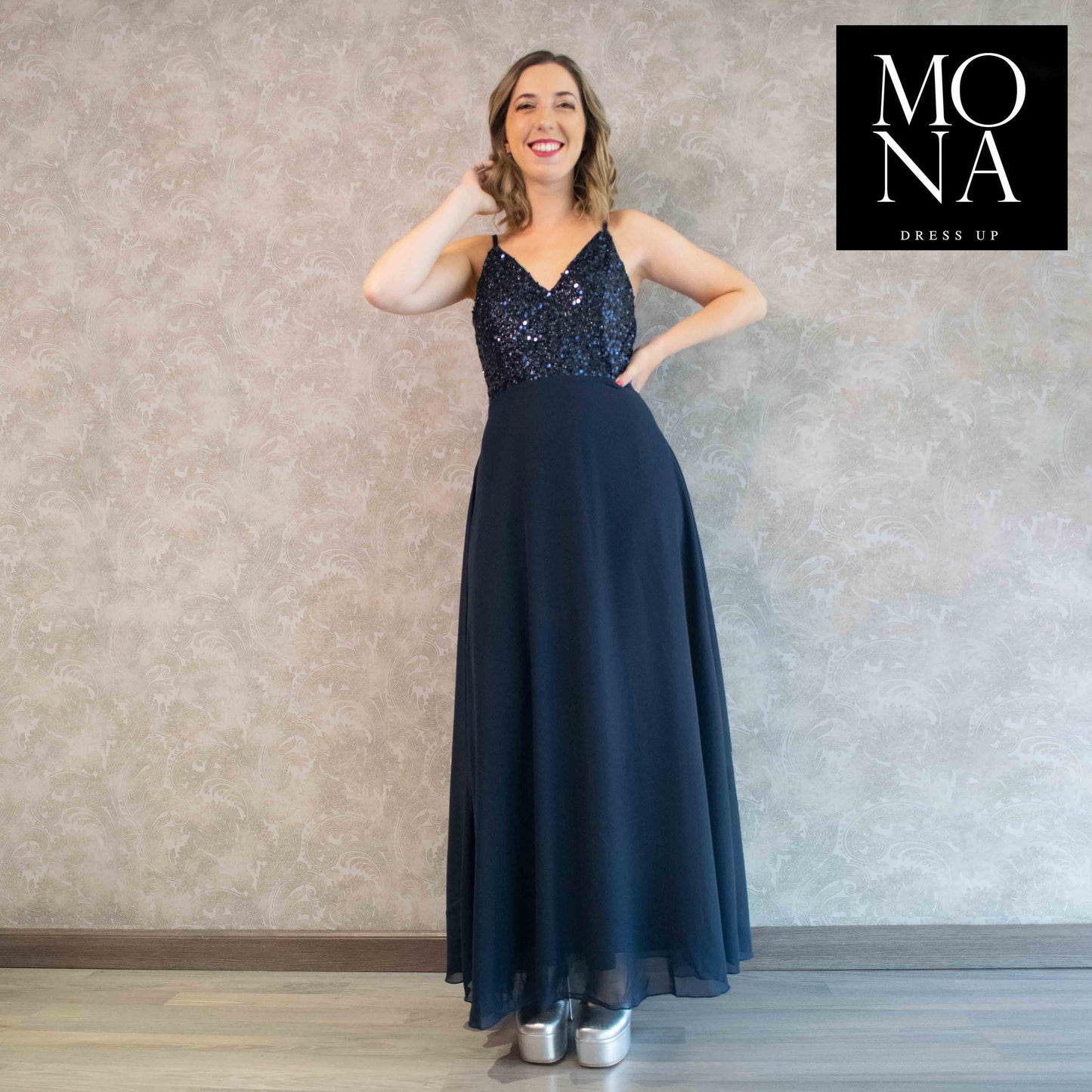 VESTIDO LARGO ADRIANA AZUL MARINO