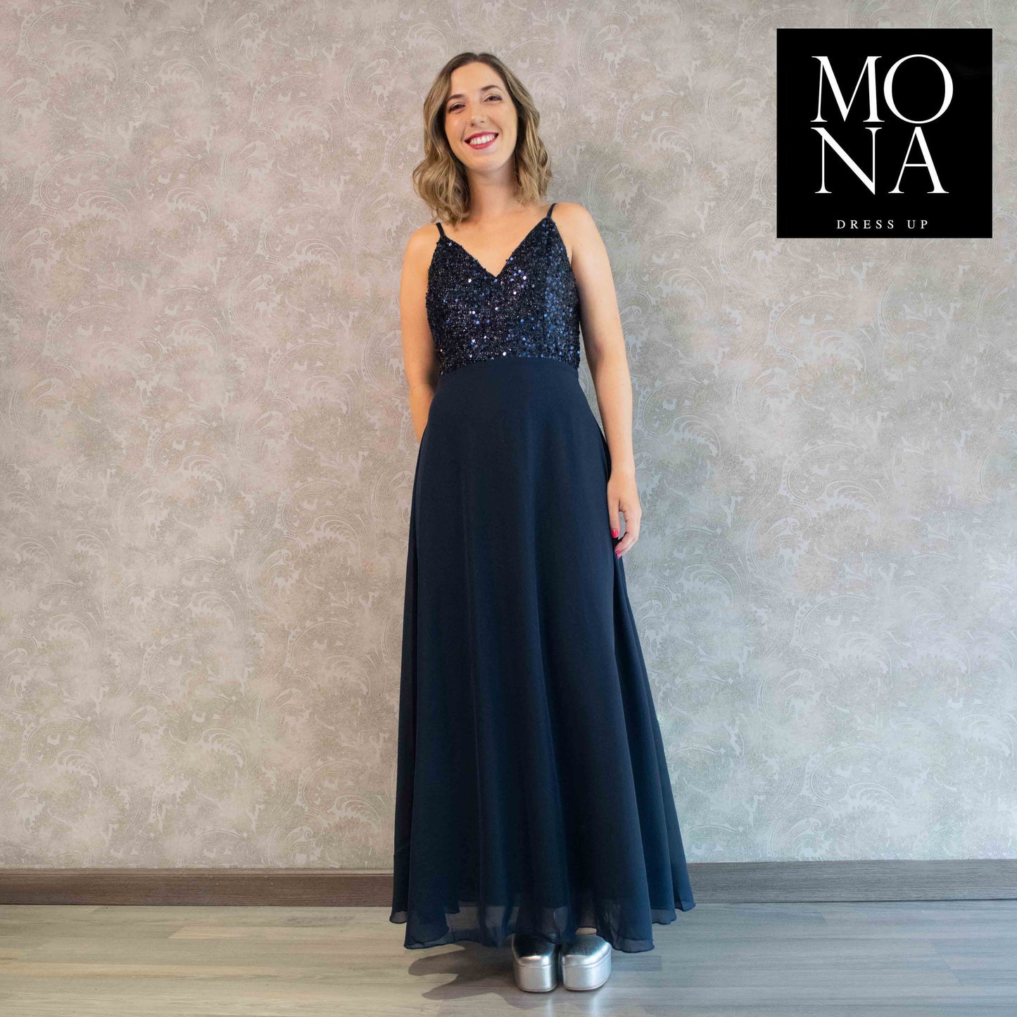 VESTIDO LARGO ADRIANA AZUL MARINO