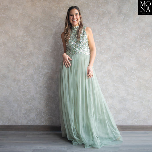 VESTIDO LARGO ARANZAZU VERDE AGUA