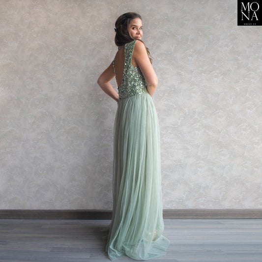 VESTIDO LARGO ARANZAZU VERDE AGUA