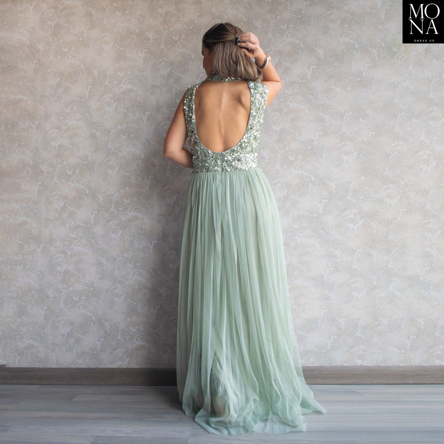 VESTIDO LARGO ARANZAZU VERDE AGUA