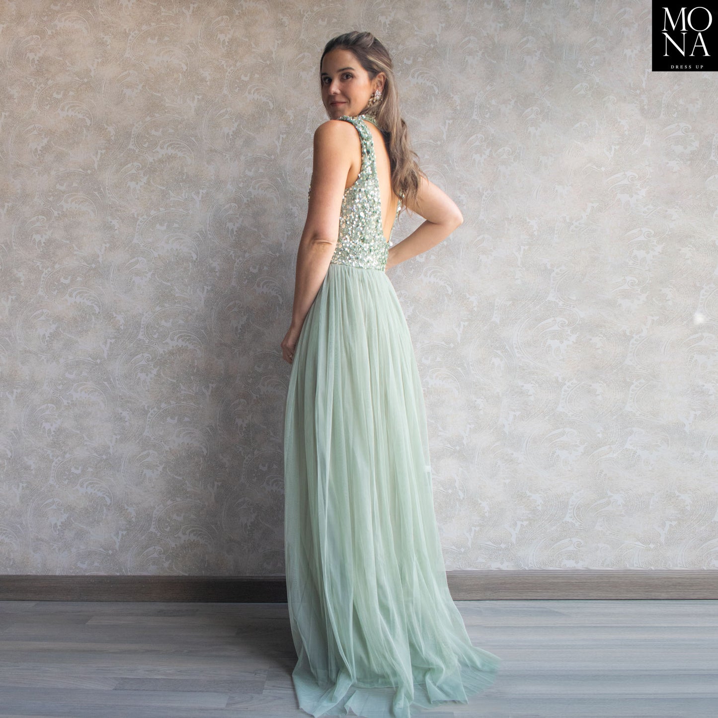 VESTIDO LARGO ARANZAZU VERDE AGUA