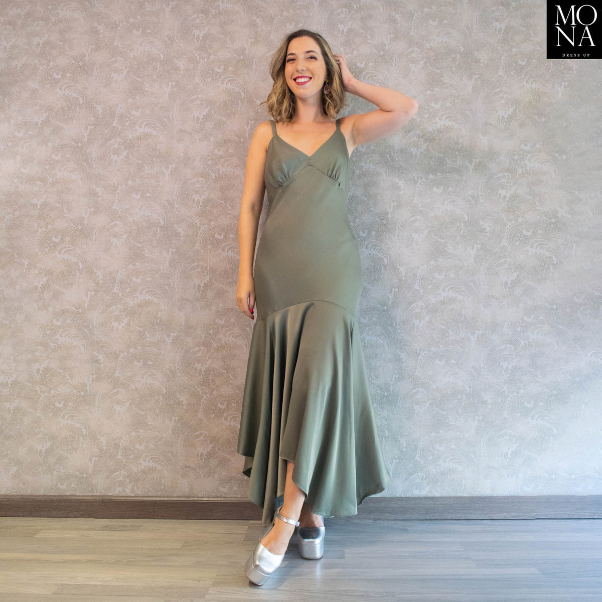 Vestido largo Lola verde oliva