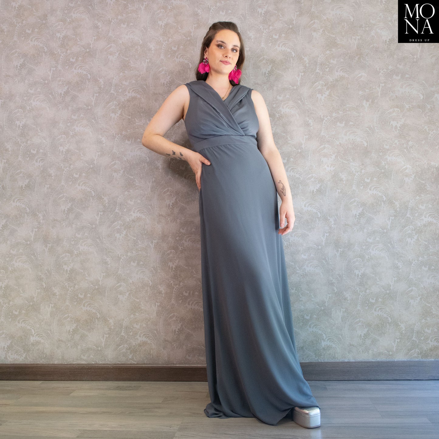 VESTIDO LARGO CONSUELO GRIS