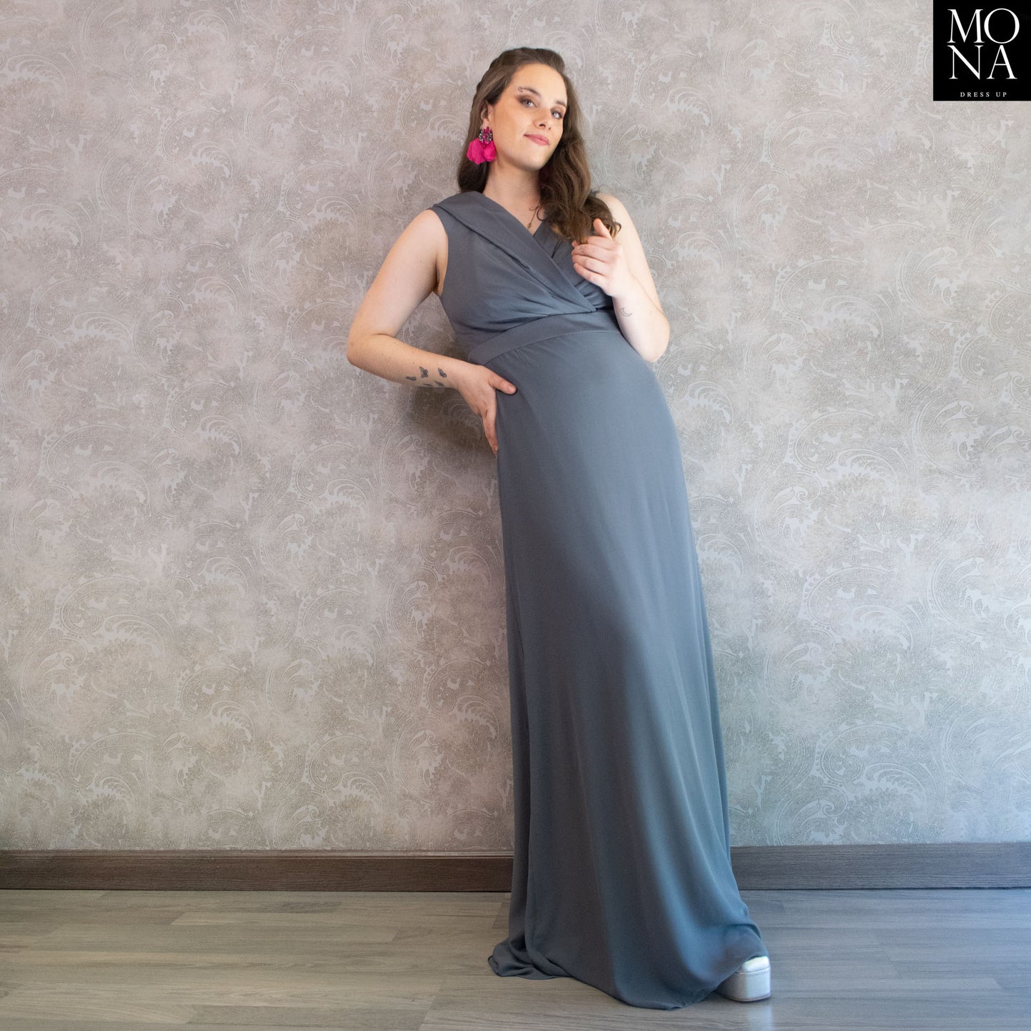 VESTIDO LARGO CONSUELO GRIS