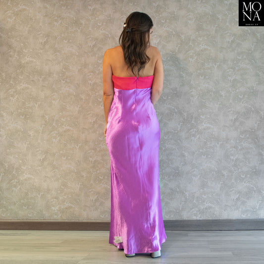 VESTIDO LARGO COLOMBA FUCSIA Y LILA
