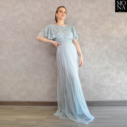 VESTIDO LARGO ALMUDENA CELESTE