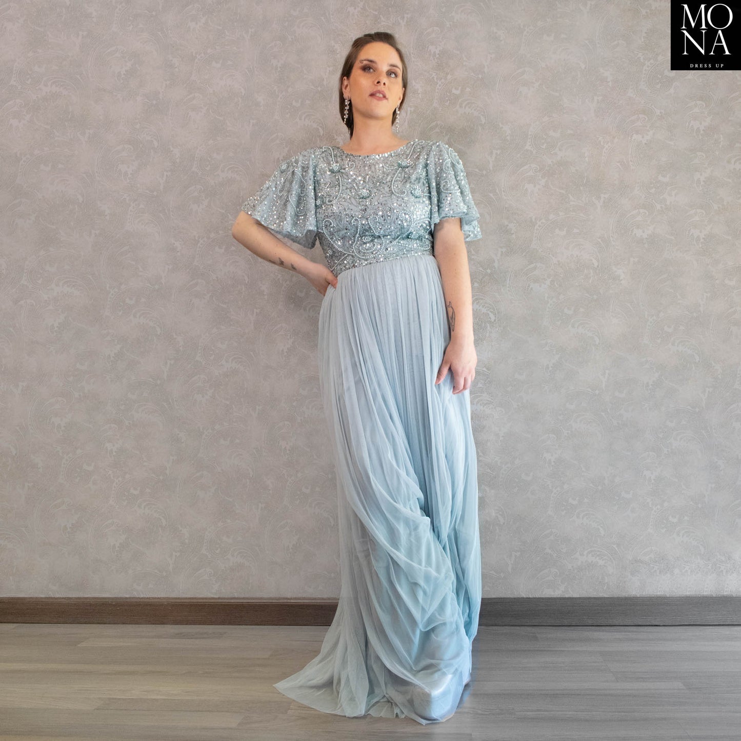 VESTIDO LARGO ALMUDENA CELESTE