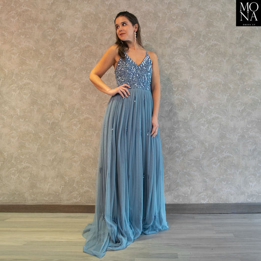 VESTIDO LARGO EMILIA AZUL VELA