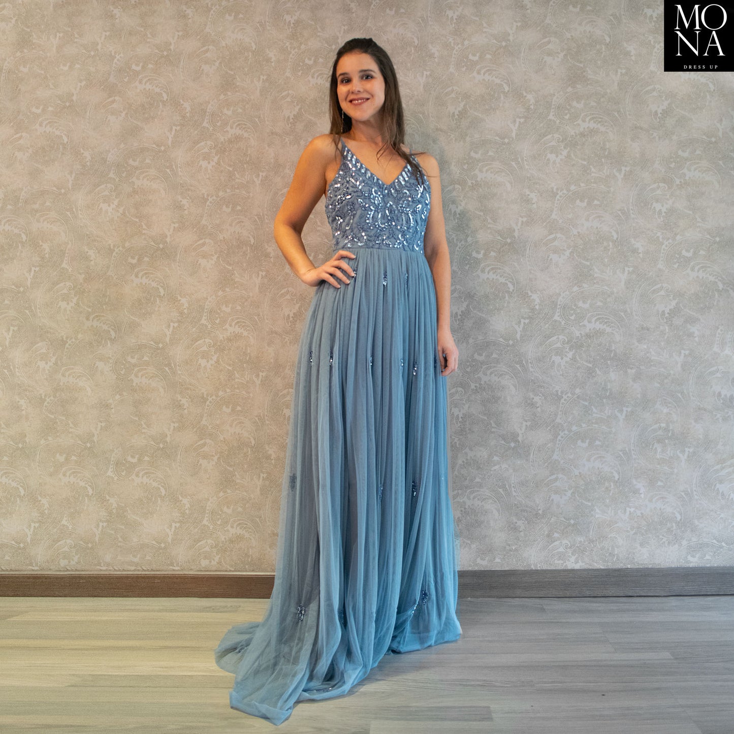 VESTIDO LARGO EMILIA AZUL VELA