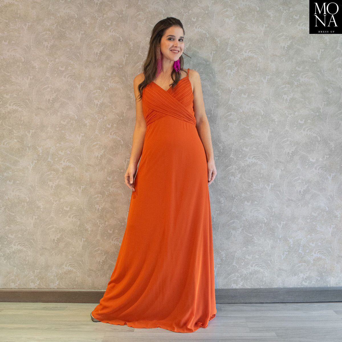 Vestido largo Lia naranjo, foto 3 de 6