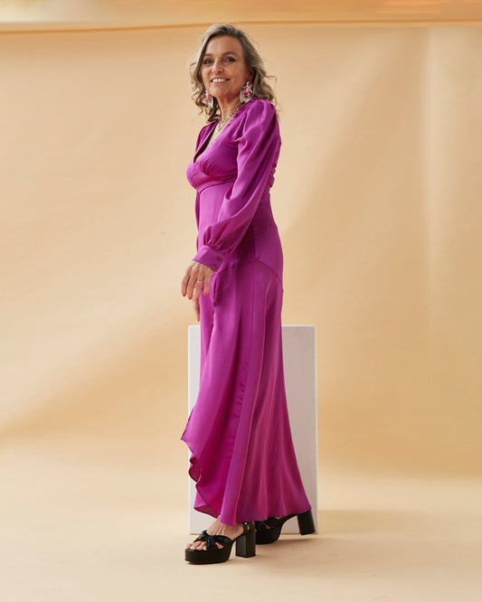 vestido largo magenta