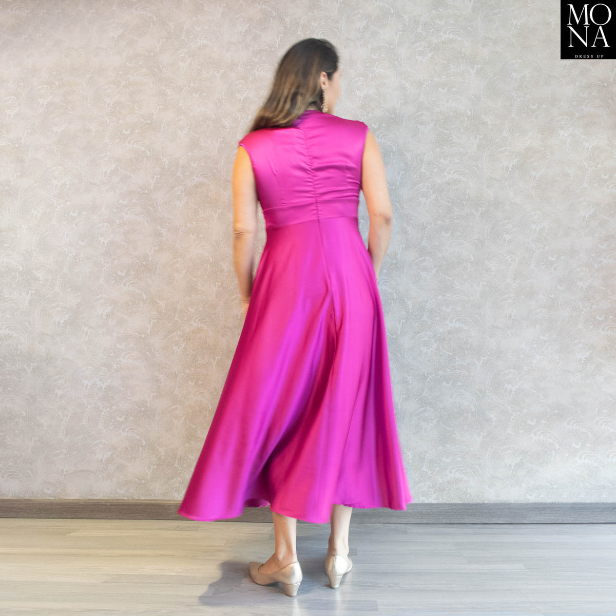 Vestido largo Magdalena fucsia, foto 3 de 4