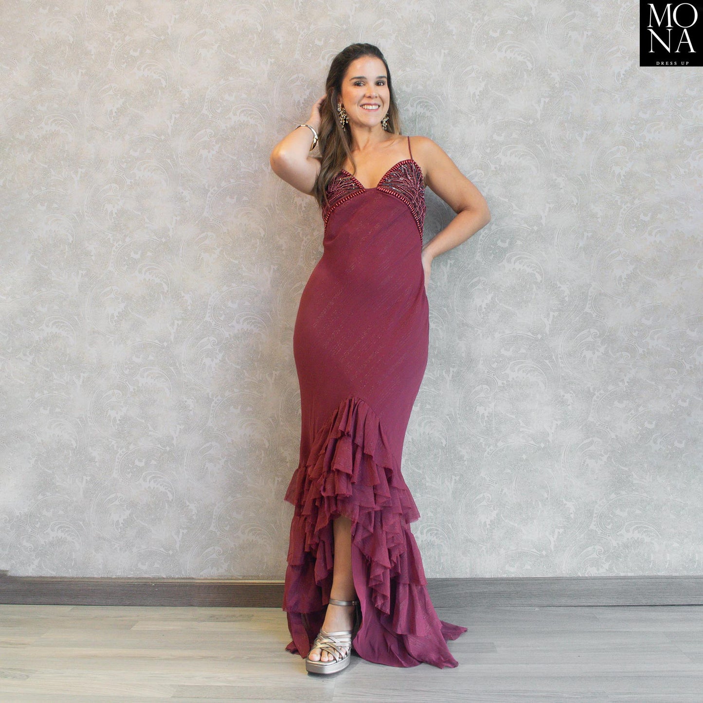 VESTIDO LARGO ODETA BURDEO