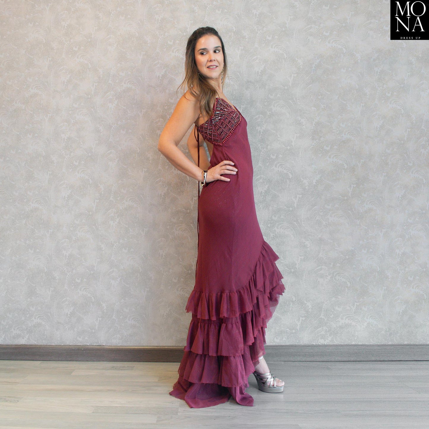 VESTIDO LARGO ODETA BURDEO