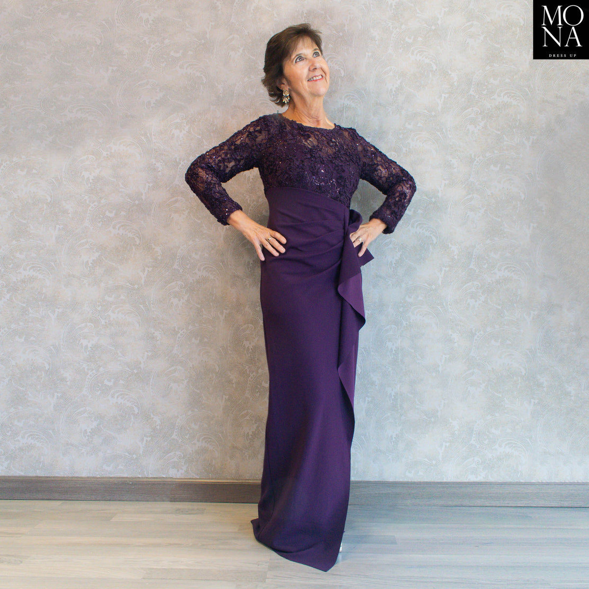 Vestido largo Victoria morado bordado