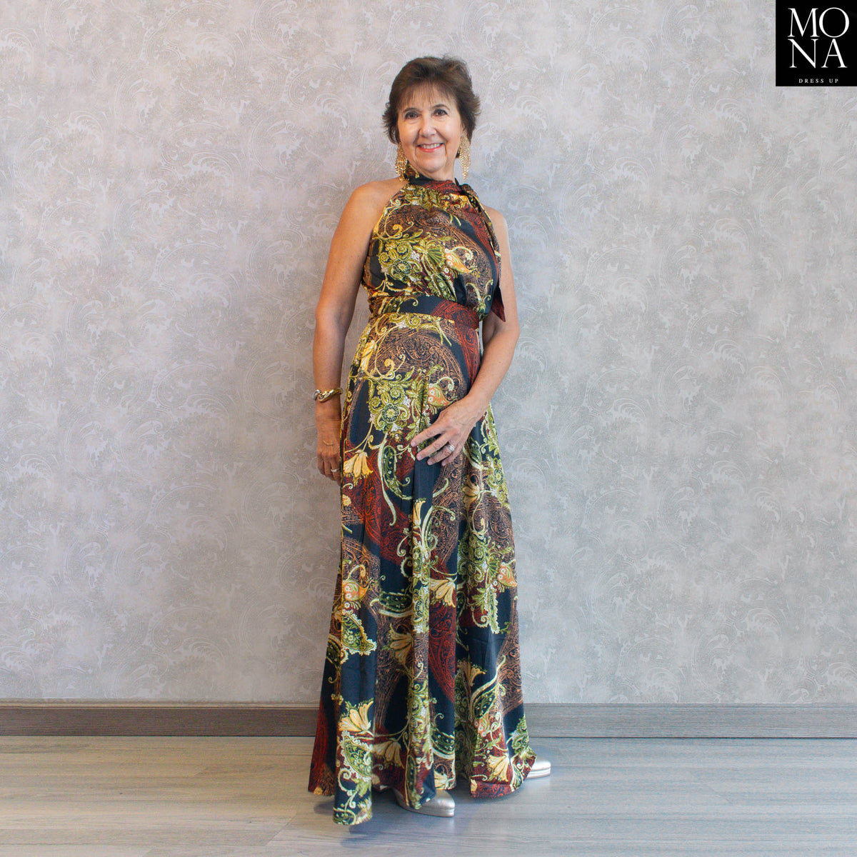 Vestido largo Noa multicolor de cuello halter