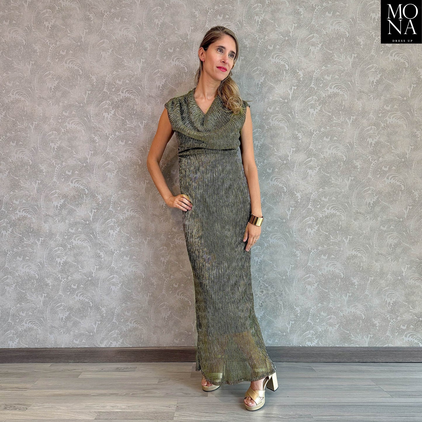 VESTIDO LARGO MARA DORADO VERDOSO