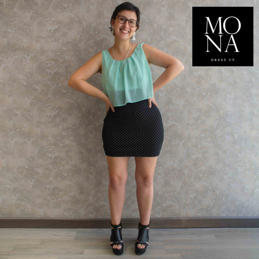 VESTIDO CORTO DULCE MENTA Y NEGRO