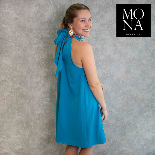 VESTIDO CORTO AZUCENA CELESTE OSCURO