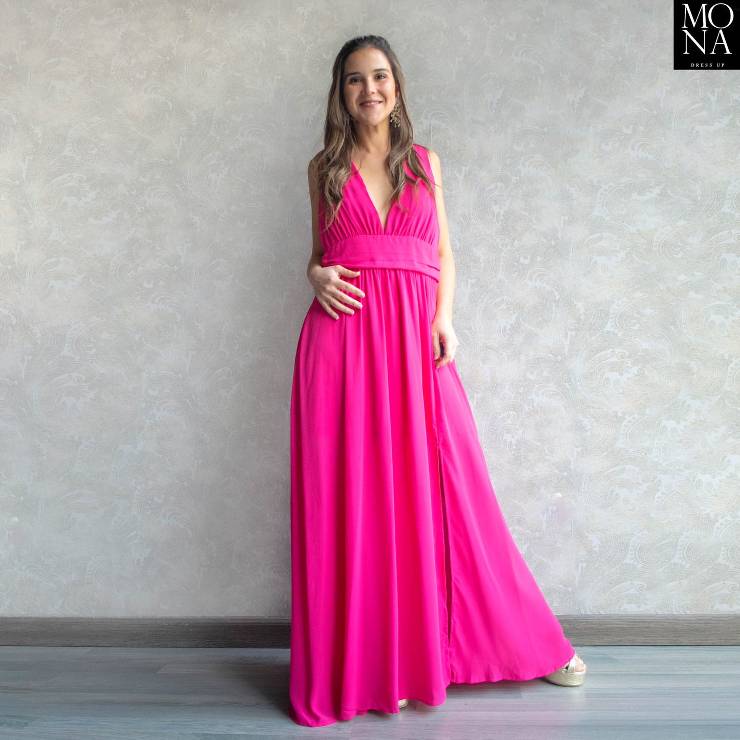 VESTIDO LARGO ELISA FUCSIA
