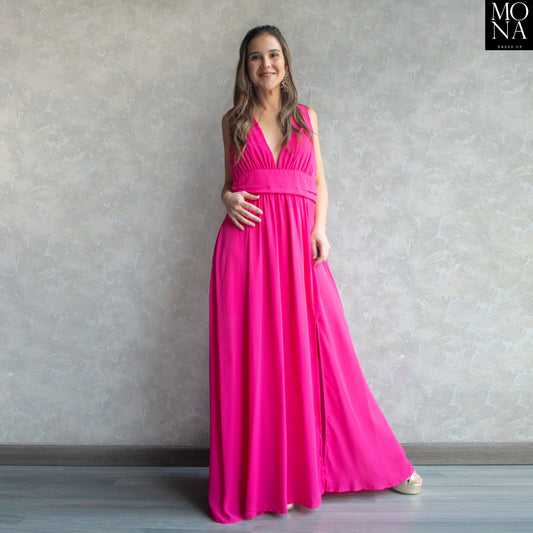 VESTIDO LARGO ELISA FUCSIA
