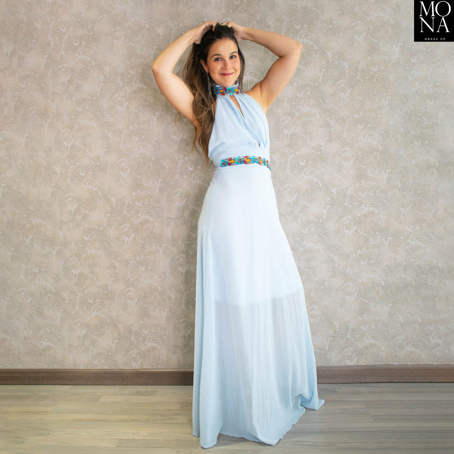 VESTIDO LARGO AINHOA CELESTE