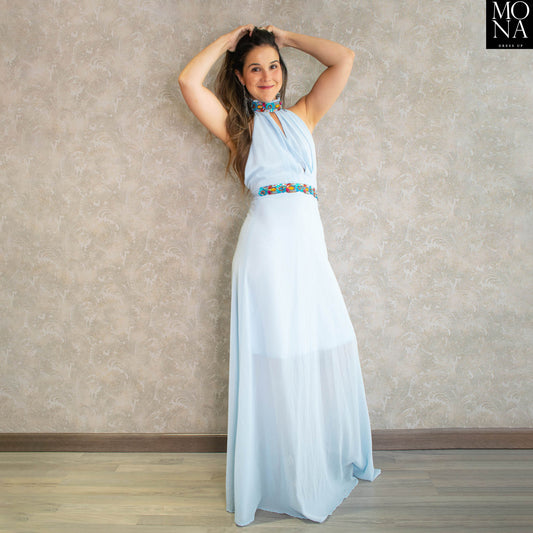 VESTIDO LARGO AINHOA CELESTE