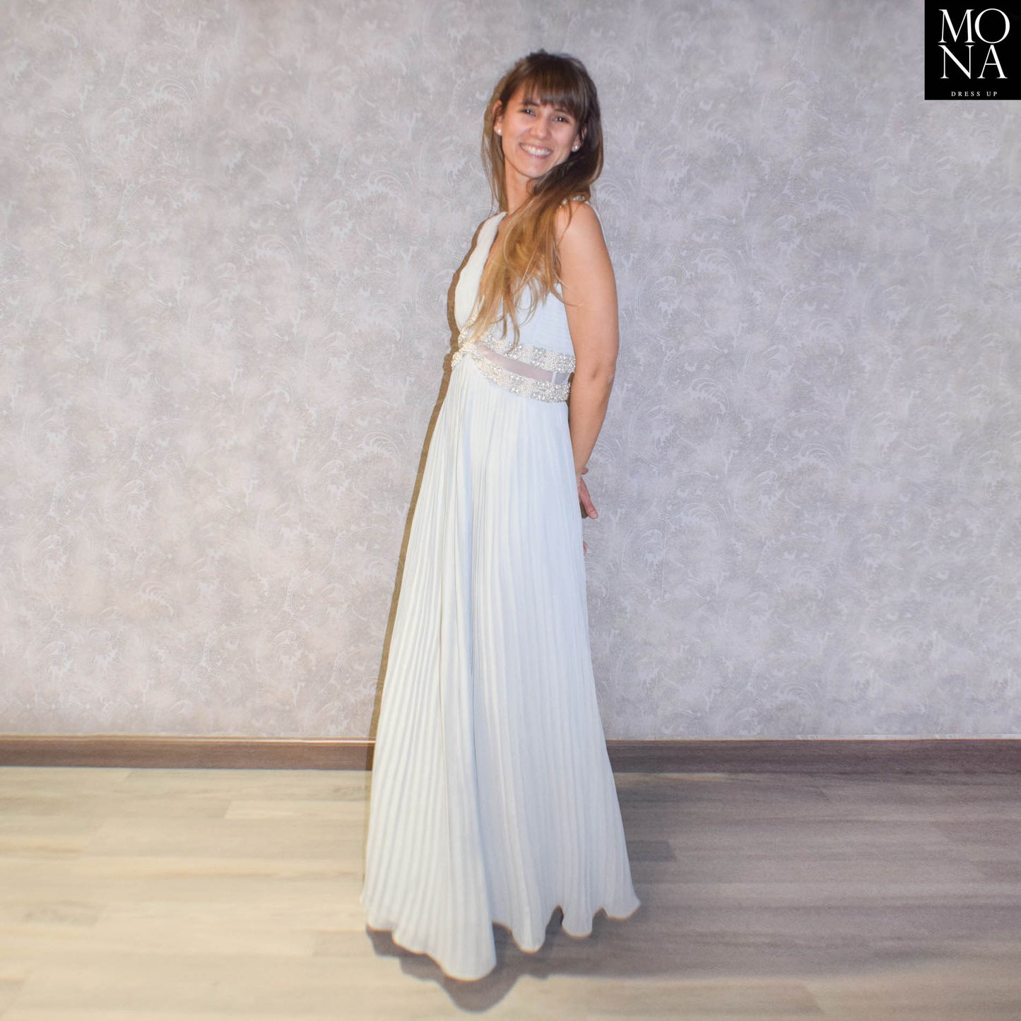 VESTIDO LARGO PIA GRIS PERLA