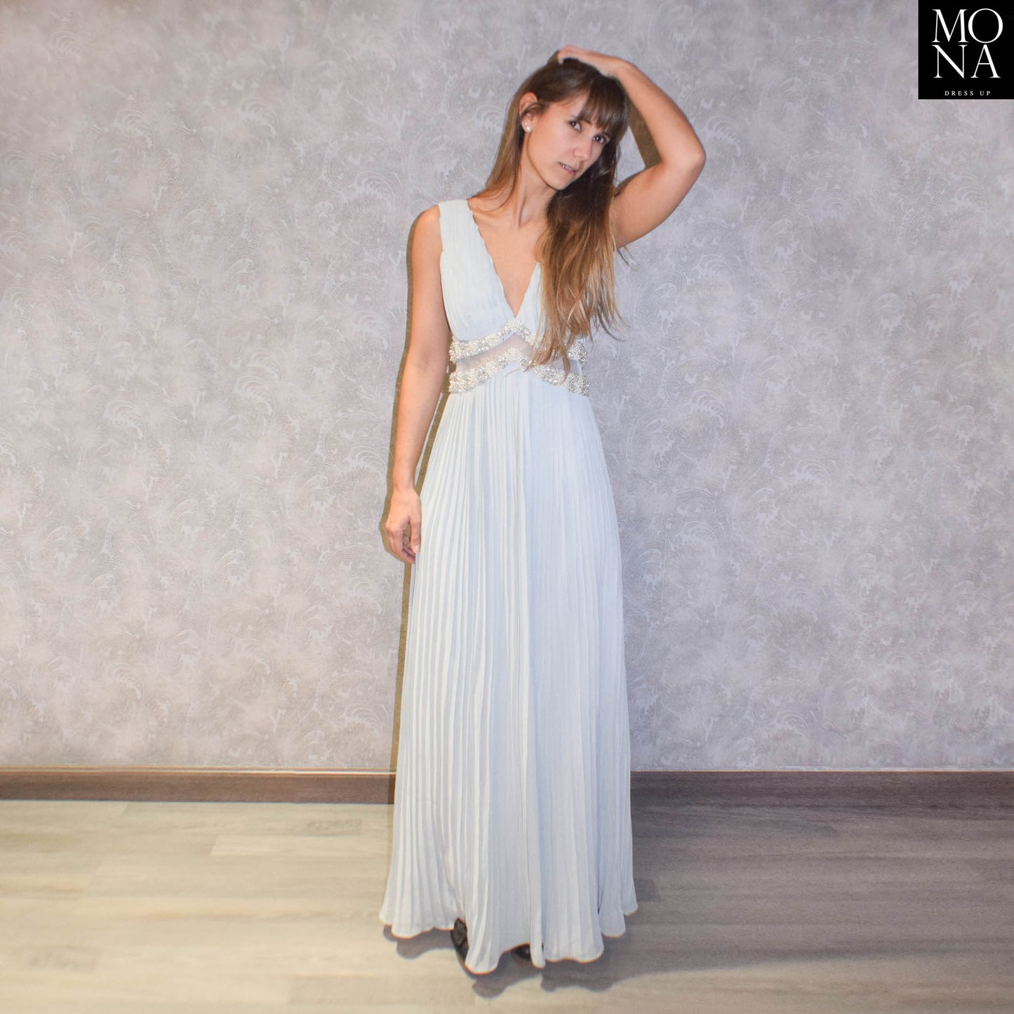 VESTIDO LARGO PIA GRIS PERLA