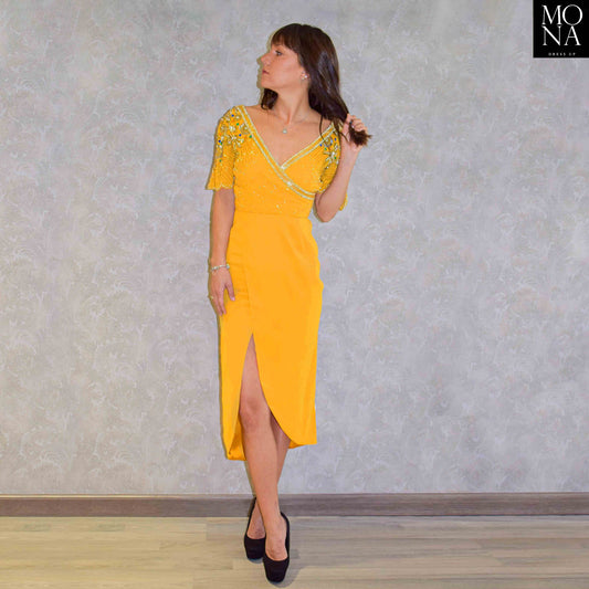 VESTIDO MIDI LUZ MOSTAZA