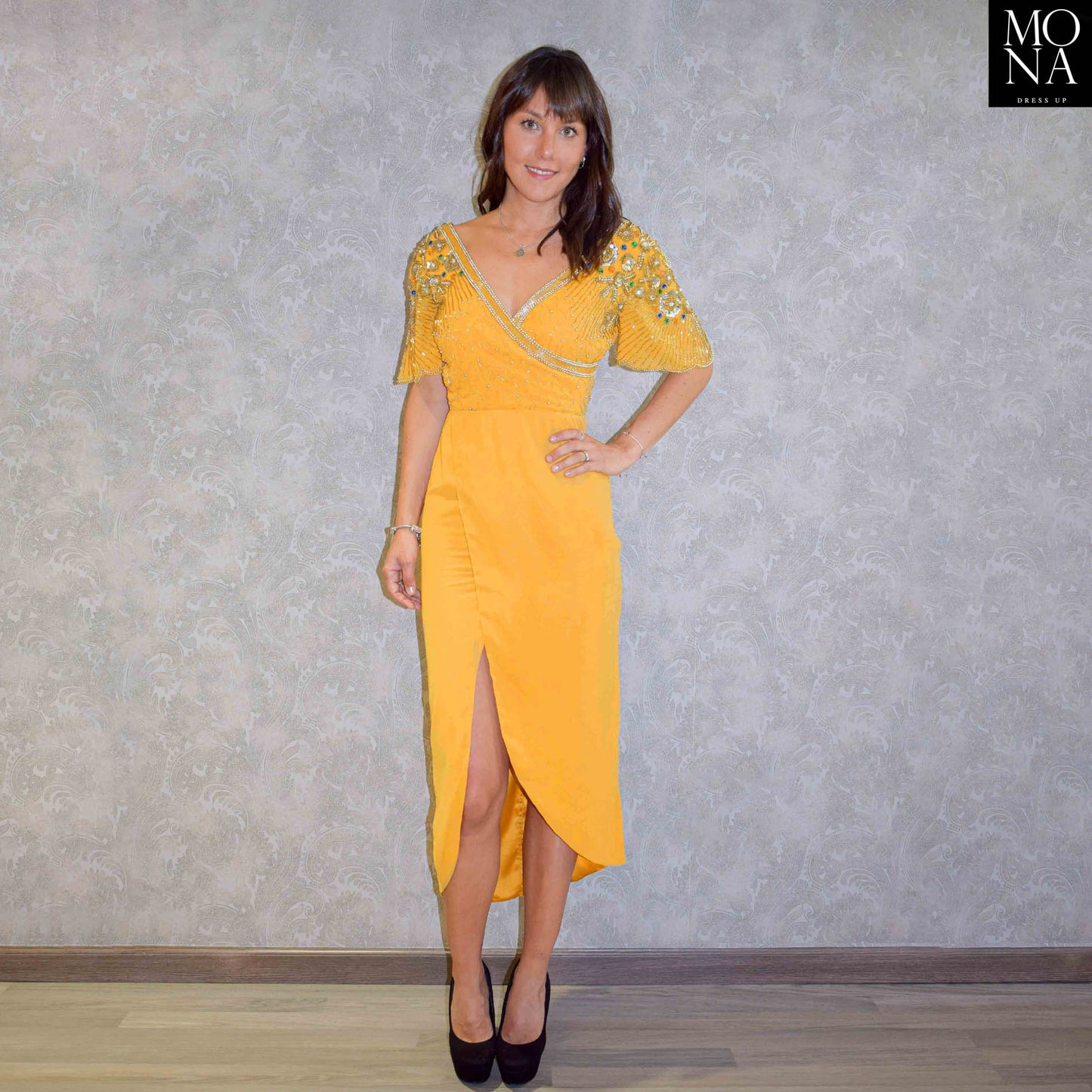 VESTIDO MIDI LUZ MOSTAZA
