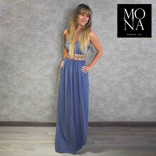 VESTIDO LARGO AGUSTINA AZUL VELA